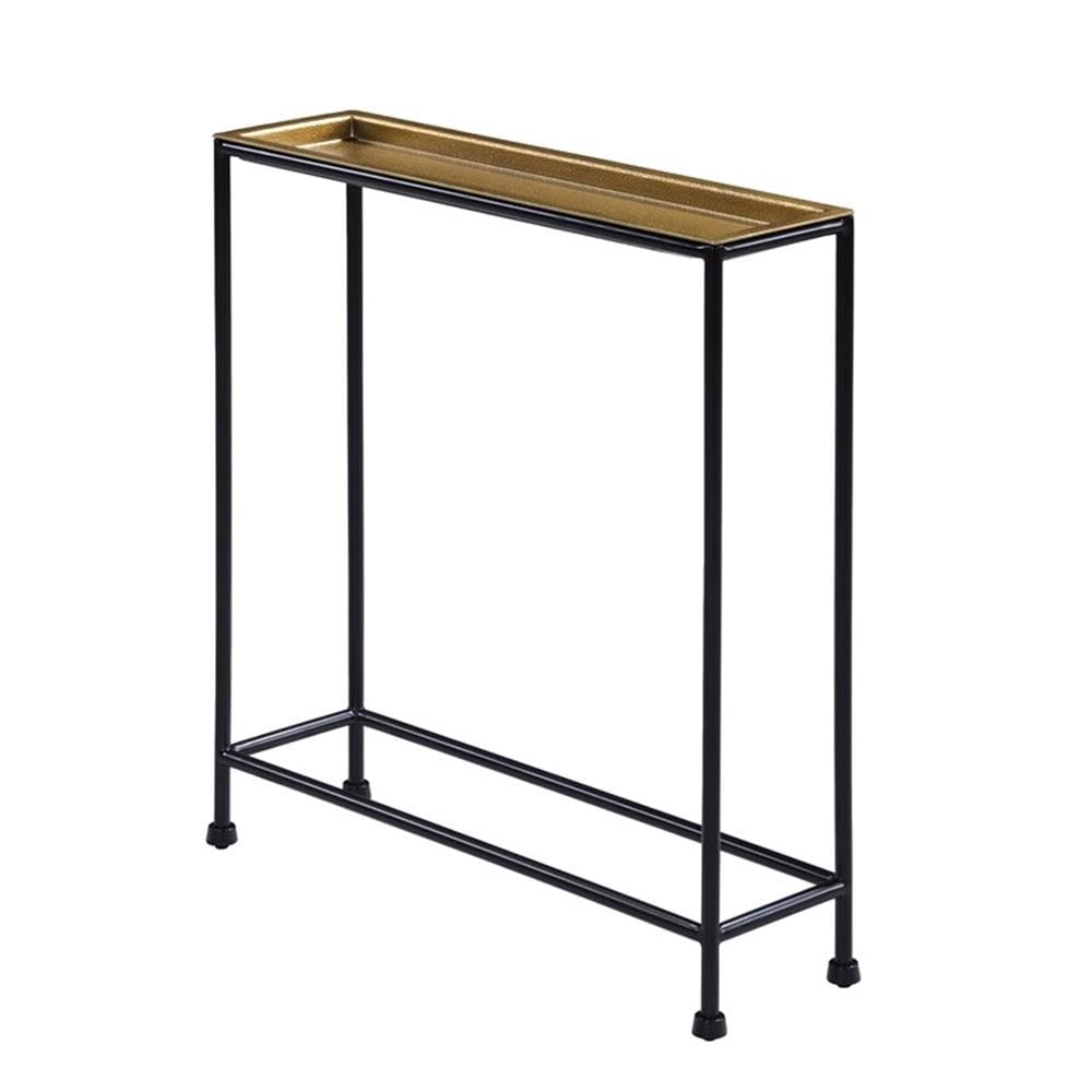 Antique Brass Side Table, Removable Tray Top with Textured Metal Look, Slender Rectangle Design, Space-Saving Accent for Living Room