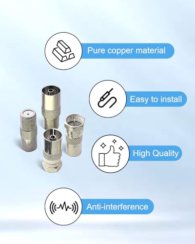 Kit adaptadores F a TV 4 piezas coaxiales plata miniatura 3