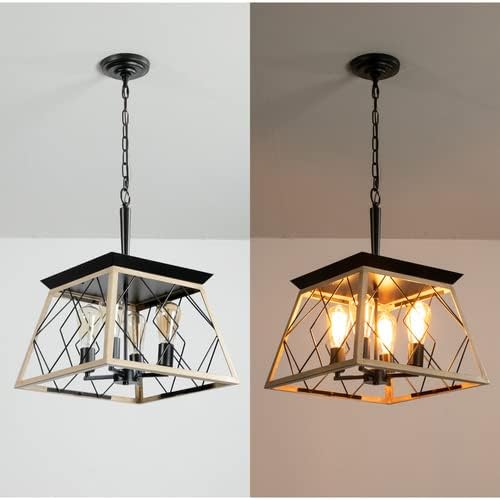 Farmhouse Chandeliers for Dining Room,Rustic Kitchen Island Light Fixture，4-Light Industrial Kitchen Island Pendant Light Fixture， Metal Solid Ceiling Lights
