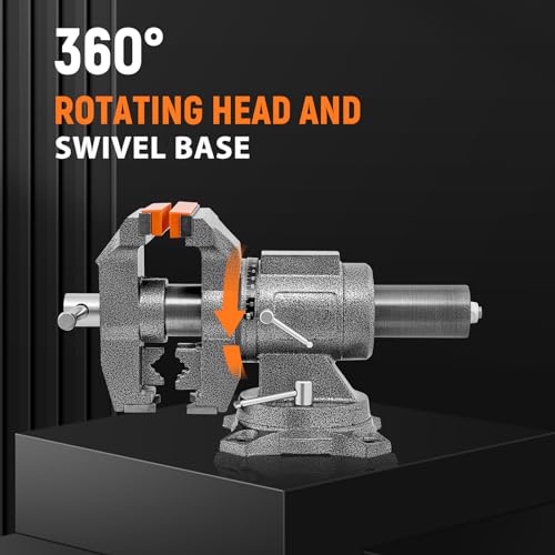 LMYYGOO Bench Vise, 6inch Jaw Width 5inch Jaw Opening, 360° Swivel Base, Multipurpose Heavy Duty Workbench Vise with Anvil and 1 Pair Vise Jaw Pad, Table Vise Clamp force 5500LBS - Thumbnail 3
