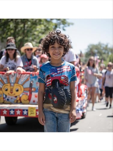 Boys 4th of July Shirt American Flag Tshirt for Kids USA Flag Outfits Toddler Patriotic Tee Monster Truck Top T-Shirt 3-10T4