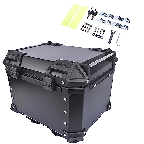 GLOSSY AUTO PARTS Schwarzer 45L Universal-Motorrad-Topcase, wasserdichte Aluminium-Motorrad-Kofferraum-Topbox, Dual-Key Storage Carrier Case, Kofferraum Tour Tail Box für Store Helm