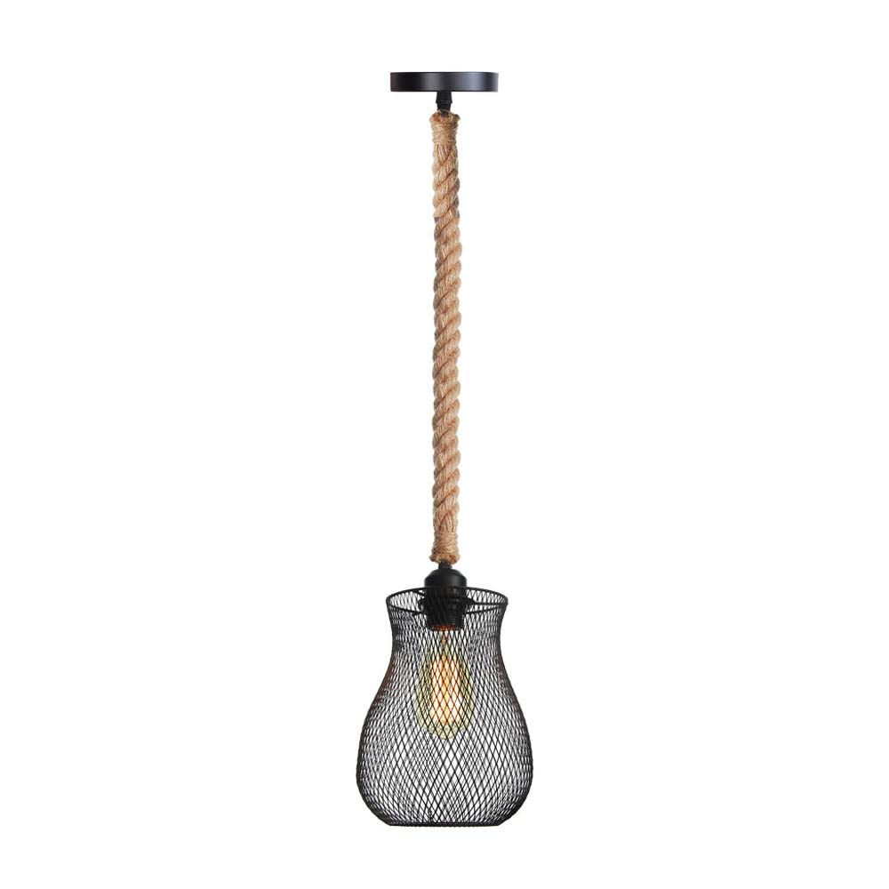 Mini lámpara colgante con jaula de hierro tejida estilo rústico
