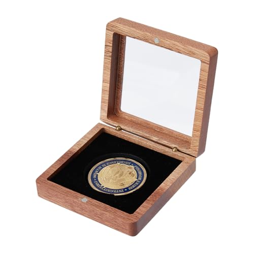 SUPERFINDINGS - SUPERFINDINGS Single Coin Storage Case Wood Challenge Coin Dispaly Case Coins Presentation Box with Black Velvet 5cm Slot Coins Holder with Clear Top Window for Collection