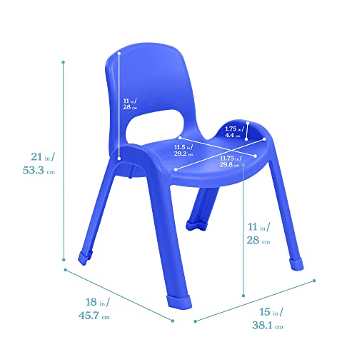 Image of ECR4Kids Plastic Stackable SitRight Chair, 11in, Classroom Furniture, Blue, 4-Pack | Durable plastic, GREENGUARD Gold Certified, 3-5 years, 74 lb capacity, fully assembled, indoor and outdoor, classroom /home