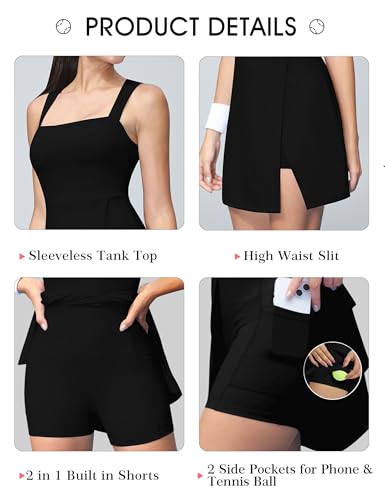 Fengbay Womens Tennis Dress Square Neck Sleeveless Athletic Dress Side Slit Flare Workout Dress4