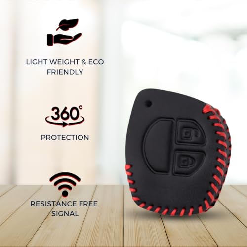 Image of KEYCEPT Classic Leather for Suzuki Swift | Baleno | Celerio | Dzire| WagonR | Ertiga | Brezza | Alto | Fronx | Ciaz | Alto K10 2 Button Remote Key with Keychain (Type 3).