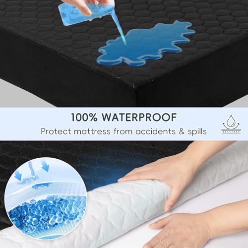 Image of david's kids 2 Pack 38''x25'' Waterproof Mini Crib Mattress Protector, Fitted Pack N Play, Playard and Mini Crib Mattresses, Ultra Soft Breathable Pad Cover for Boys Girls Neutral, Black