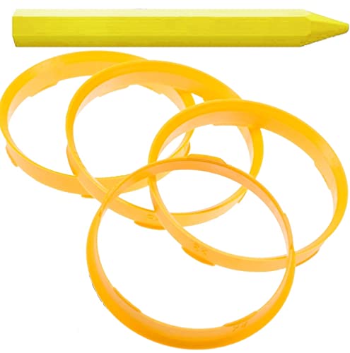 CRK 4 anillos de centrado amarillo 67,0 mm x 65,1 mm + 1 bolígrafo de tiza para neumáticos en verde.