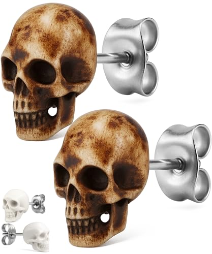 Sustainably Sourced Organic Bone Skull Earrings for Women or Men - Stud Skeleton Ear Rings - Gothic Skeleton Jewelry2