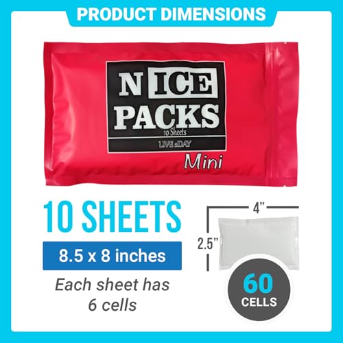 Image of Nice Packs Reusable Dry Ice Packs for Cooler & Lunch Boxes, 60 Cells | 10 Long Lasting Flat Ice Pack Sheets - Flexible Freezer Packs for Shipping Frozen Food, Ice Blankets for Food