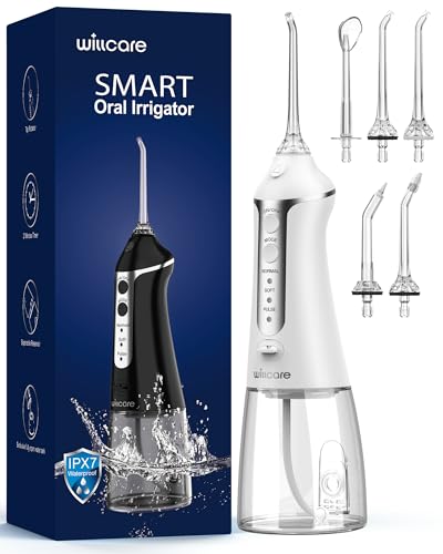 Water Dental Flosser, Portable Oral Irrigator with 300ML Water Tank, IPX7 Waterproof, Rechargeable, 4 Modes for Deep Teeth Cleaning, Travel-Friendly