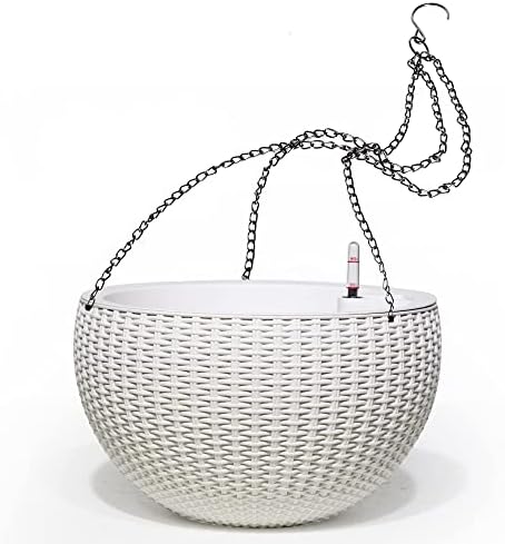 Dexceder 13.5 Inch Large Self Watering Hanging Planters Indoor Outdoor, Thickened Hanging Basket Flower Plant Pot with Water Level Indicator (White)