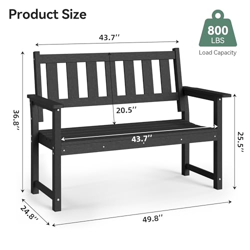 Image of 50 inch HDPE Outdoor Bench, 2-Person Weatherproof Patio Seating, Black