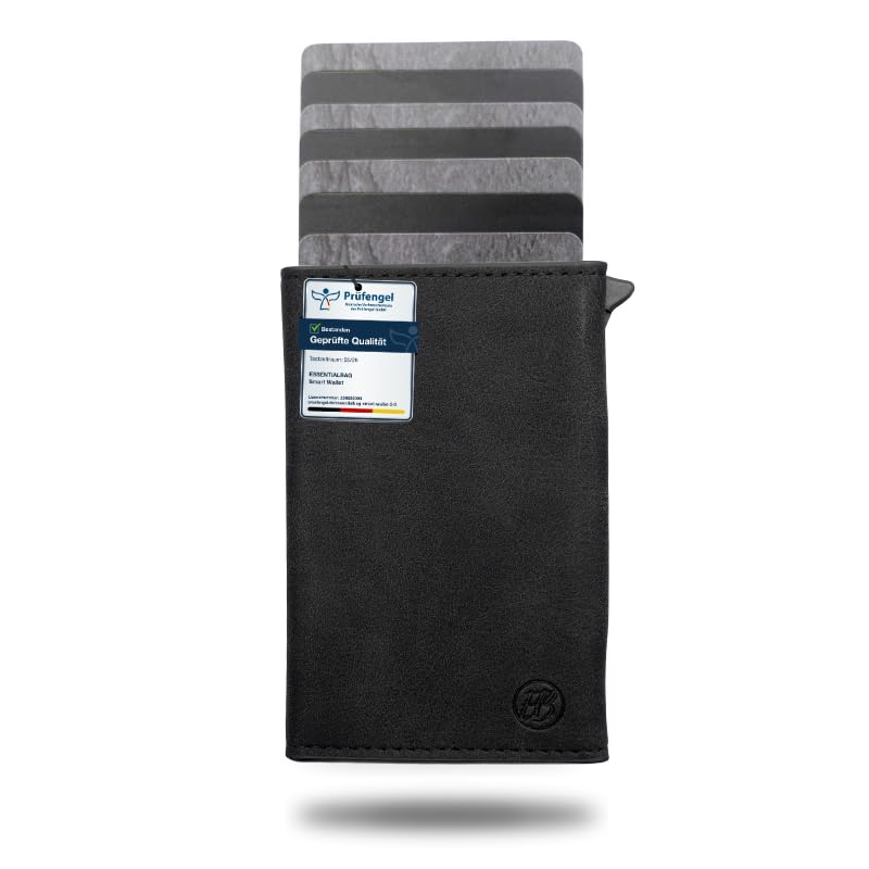 EB Essentialbag ESSENTIALBAG Smart Wallet mit Münzfach bis 10 Karten - Kompaktes Karten Portemonnaie mit Magnetverschluss Herren Damen - Slim Wallet veganes Leder sofortiger Kartenzugriff - RFID