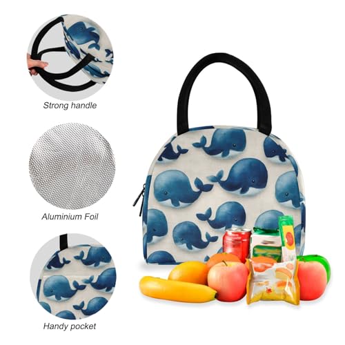 Cute Whale Print Backpack Set with Lunch Bag, Large Capacity Travel Backpacks and Lunch Box Insulated for Commute Hiking Picnic4
