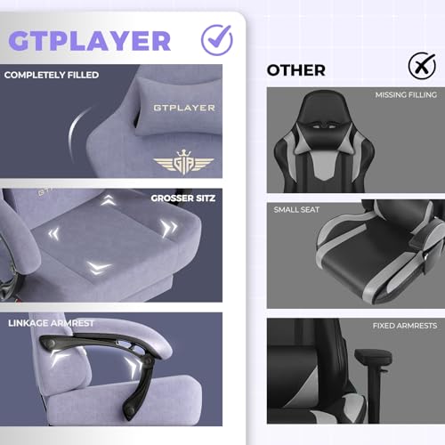 Sedia da gioco, traspirante, sedia da ufficio, ergonomica, in tessuto di alta qualità, ergonomica, schienale regolabile a 160° e poggiapiedi estraibile, colore: viola macaron - Sedia gaming - Immagine 7