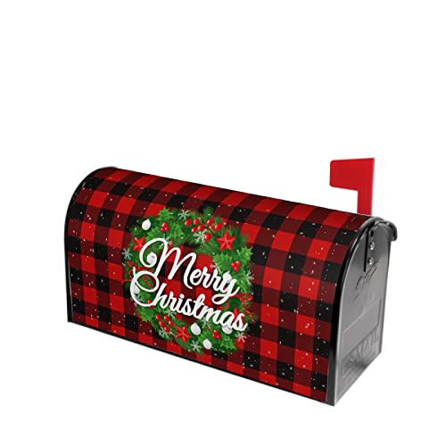 Merry Christmas Mailbox Covers Magnetic Standard Size 18 X 21 Winter Xmas Wreath Red Buffalo Plaid Mailbox Cover Holiday Decorations Mailbox Wrap Post Letter Box Cover Decor for Home Outdoor Garden - Thumbnail 3
