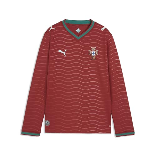 PUMA Unisex-Child FA Portugal Home Long Sleeve Jersey Replica Club Red-Green Lagoon SS26