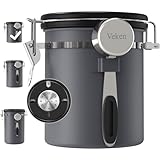 Veken Coffee Canister, Airtight Stainless Steel Kitchen Food Storage Container with Date Tracker and Scoop for Beans, Grounds, Tea, Flour, Cereal, Sugar, 16OZ, Gray