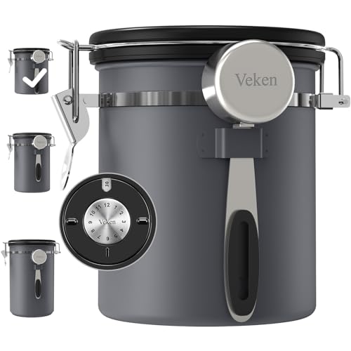Veken Coffee Canister, Airtight Stainless Steel Food Storage Container,16OZ | Date Tracker,…