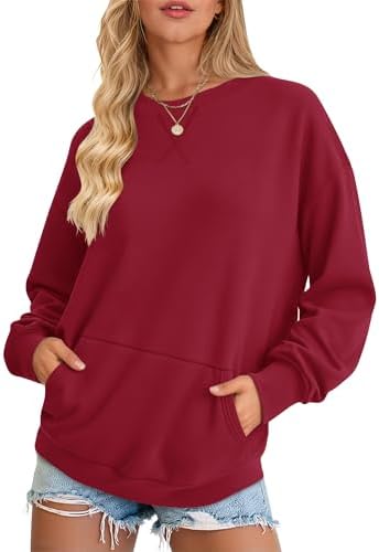 AUSELILY Damen Sweatshirt Rundhals Langarm Pullover mit Tasche