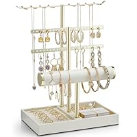 VLANDO Schmuck Organizer 4 Etagen Schmuckständer Gold mit Kunstleder Armbandhalter - Schmuckaufbewahrung Display für Halsketten, Uhren, Ringe, Ohrringe, Armbänder, Armreifen, Sonnenbrillen