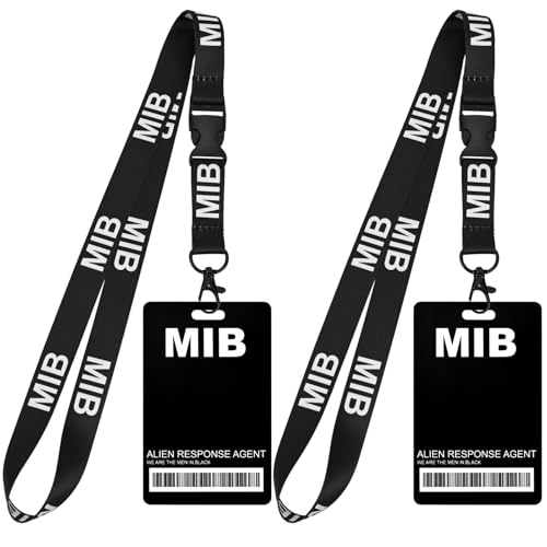 2 Pack Man in Black ID Badge Holder with Lanyard Novelty MIB Name Tag with Lanyard Prop Costume Decorative Cosplay Spy Secret Agent ID Card Holder Halloween Party Supplies (2)