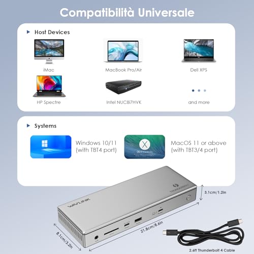 Thunderbolt 4 Docking Station 12-in-1.98W PD,Single 8K or Dual 4K Display for MacBook Pro/Air Thunderbolt 4/3,USB-C/USB 4 Windows - Hub USB - Immagine 7