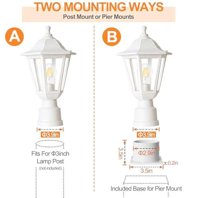 FUDESY Outdoor Post Light, Outdoor White Lamp Post Light Fixture, Pole Light Fixture, Exterior Lamp Post Lantern