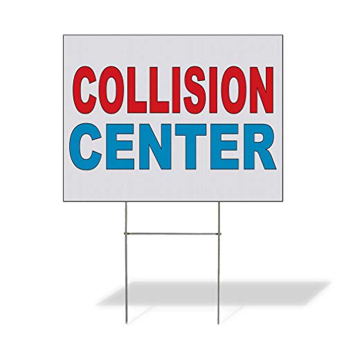 Fastasticdeals Weatherproof Yard Sign Collision Center Red Blue Auto Car Repair Shop Lawn Garden 18x12 Inches 1 Side Print