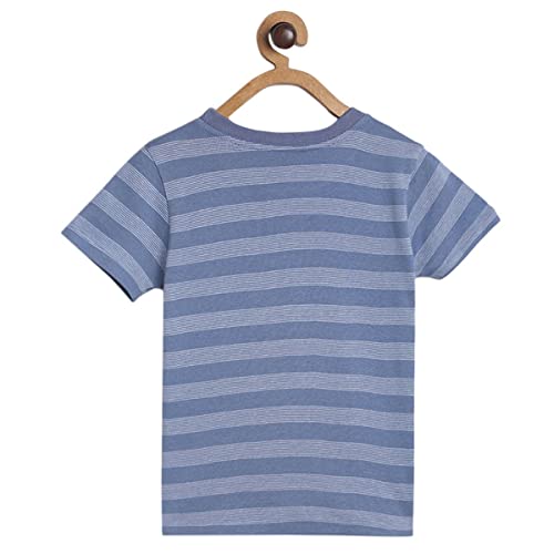 Image of miniklub Boys White & Peach-Coloured Striped Pure Cotton T-Shirt