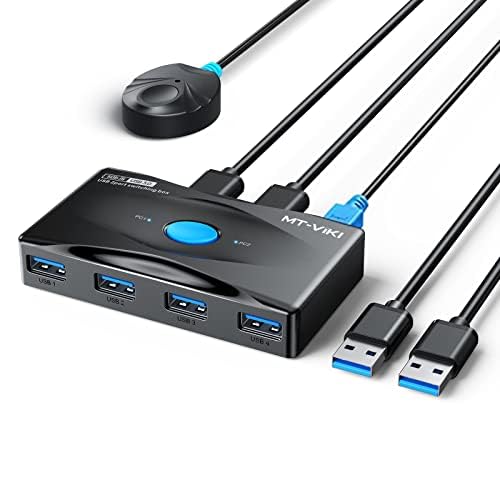 Image of MT-VIKI USB 3.0 Switch 4 Port USB Switch Selector 5Gbps High-Speed Peripheral Sharing Switcher for 2 Computer Share Mouse Keyboard Compatible with Laptop Scanner Printer 2 Pack Cable