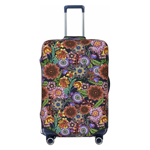 Vintage Floral Print Luggage Cover Elasticated Suitcase Covers TSA Approved Stylish Scratch Washable Resistant Case Protector for Kids and Adults