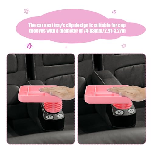 Image of lasuroa Kids Car Seat Snack Tray with Cup Holder, 360 Rotation Silicone Car Seat Travel Tray Toddler Car Accessories for Stroller Outdoor Chair Cinema (Pink)