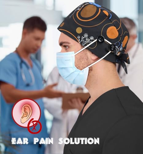 Image of 2 Pcs Satin Lined Scrub Cap Nurse Hats for Women Men 4 Buttons