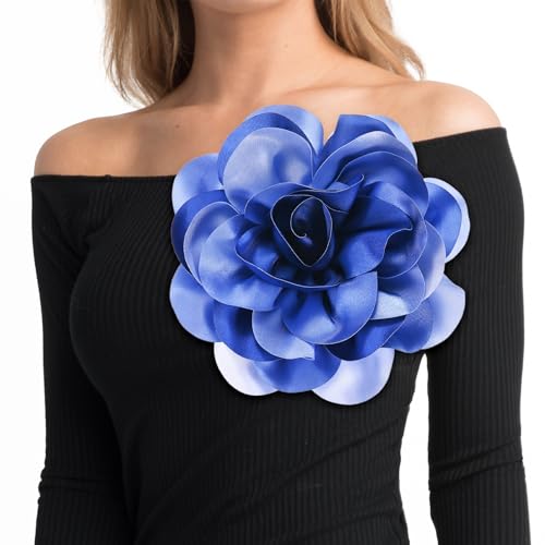 Image of M METERXITY Extra Large Rose Flower Brooches, Lapel Pins Dainty Satin Fabric Big Camellia Oversized Brooch Pin for Women