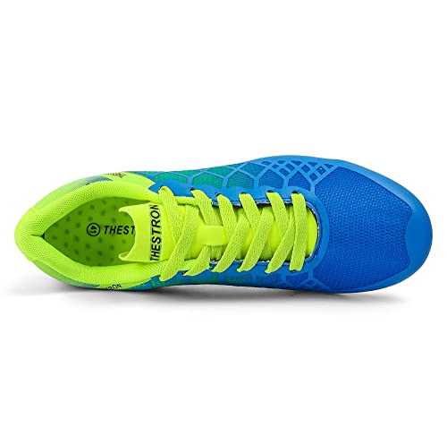 Men Women Kids Track & Field Shoes Professional 8 Spikes Sprint Running Racing Sneakers (10,Blue Green) #TOP3