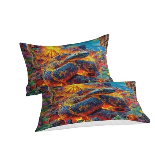 Parure housse de couette serpent 260x220 en microfibre douce avec taies
