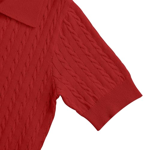 Image of Girls Short Sleeve Polo Shirt Summer Knit School Uniform Blouse V Neck Cable Pullover Sweater Tops 5-14 Years