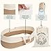 Rooted Children Moses Basket - Cotton Rope Baby Bassinet w/ Carry Tote - Foldable Newborn Lounger - Portable Crib w/ Foam Pad - Baby Must Haves