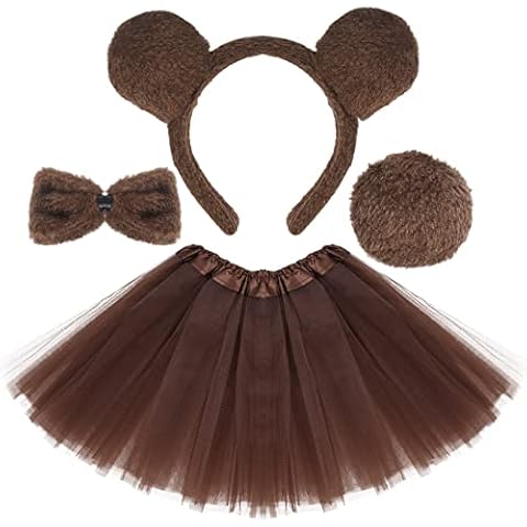 Jmkcoz Kids Animal Brown Bear Costume Bear Ears Headband Bowtie Tail Tutu Skirt Animal Fancy Costume Kit Halloween Cosplay Party Accessories for Girls Boys Cover