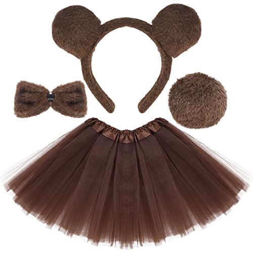 Kids Animal Brown Bear Costume Bear Ears Headband Bowtie Tail Tut...