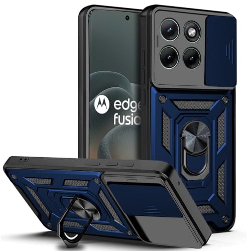 Image of AESTMO Tough Armor Moto Edge 70 Fusion 5G Bumper Back Case Cover | Ring Holder & Sliding Camera Shield Cover | 360 Degree Protection Back Case Cover for Moto Edge 70 Fusion 5G (Blue)