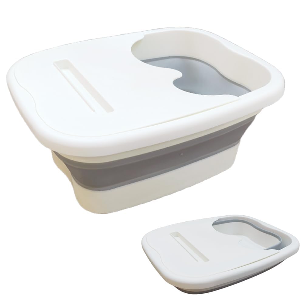 Collapsible Foot Bath Basin for Soaking Feet, 15L/4 Gallons Foot Bath Soak Tub, Sturdy Durable Plastic Foot Bucket with Massage, for Dry Cracked Feet, Pedicure Foot Soak, Home Spa Treatment (Grey)