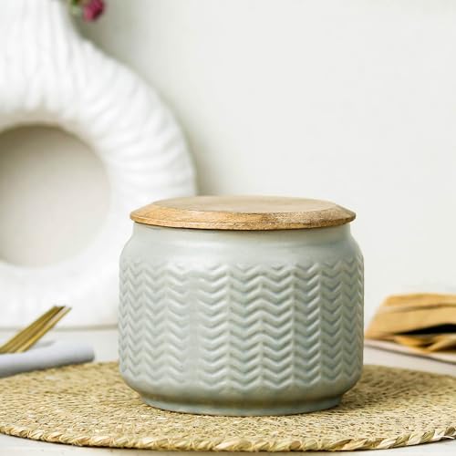 Image of The Earth Store Grey Wave 500ML Ceramic Pickle Jar Set of 1 | Jar with Lid | Air Tight Storage Jar Container for Pickle /Achar, Sauces, Chutney, Sugar