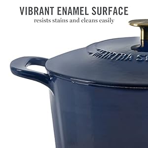 MARTHA STEWART Gatwick 7 QT Enamel Cast Iron Dutch Oven, Navy Blue w/Gold Knob MARTHA STEWART Gatwick 7 QT Enamel Cast Iron Dutch Oven Navy Blue wGold Knob