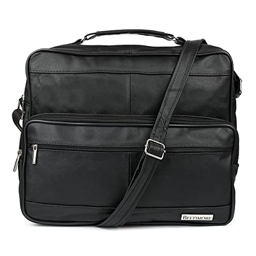 Sac en cuir pour hommes besace noire spacieuse sangle 140cm