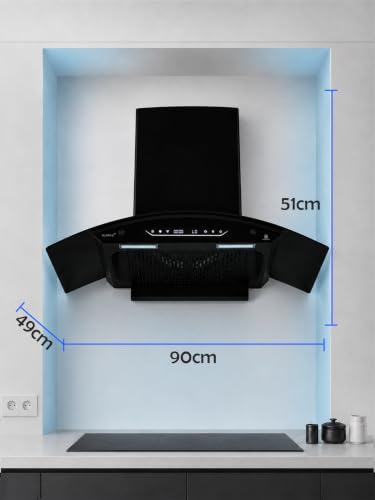 Image of RUWA RAVE 90cm BLDC Motor Kitchen Chimney | 1400 m3 /hr Suction | Filterless Auto Clean | Gesture & Touch Control | Heat Auto Clean Technology | Black