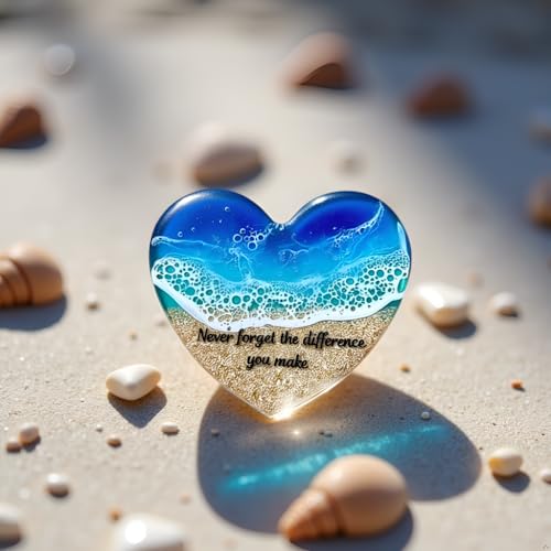 Ocean Pocket Heart, Handmade Natural Sea Glass Ornament, Mini Cute Beach-Themed Glass Gifts for Friends and Ocean Lovers Coastal Décor, 1.97'' (Never Forget The Difference You Make)